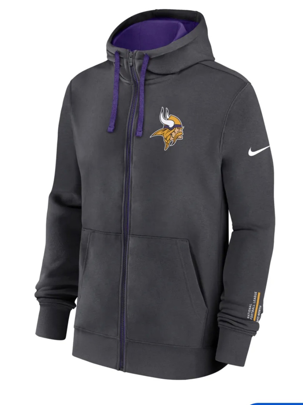 Nike  NFL Minnesota Vikings Charcoal and Purple Full-Zip Hoodie size S